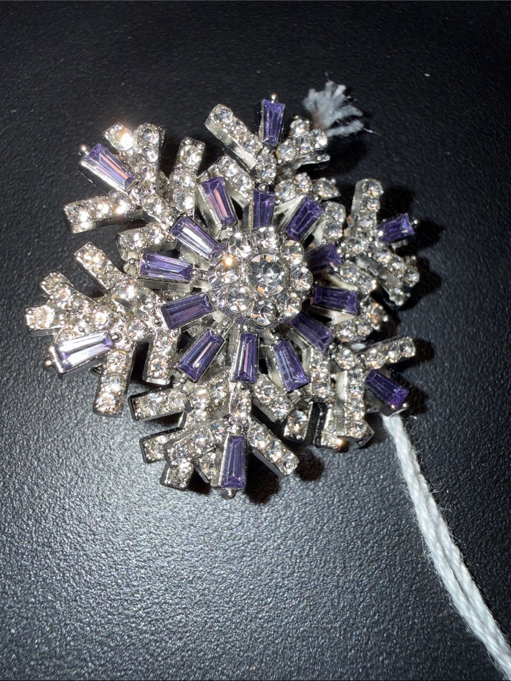 Silver-Tone Purple Crystal Snowflake Brooch Pin by